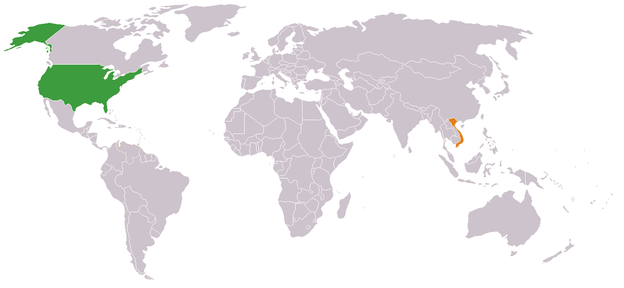 Bản đồ cho thấy vị trí của Hoa Kỳ-Việt Nam